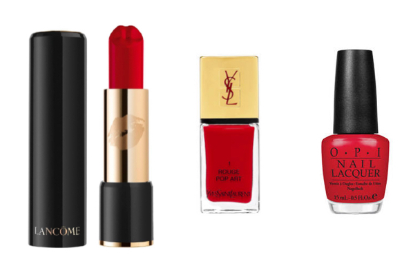 czerwona szminka lancome: czerwony lakier YSL: czerwony lakier OPI.jpg
