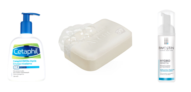 Emulsja do mycia Cetaphil: Iwostin Hydro Sensitia Pianka do mycia twarzy: Kostaka Avene cold cream.jpg